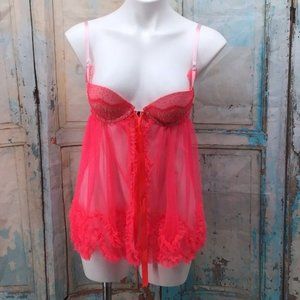 Victoria Secret 34B Vibrant Pink Sexy Lace Lingerie Underwire Front Closure Shee